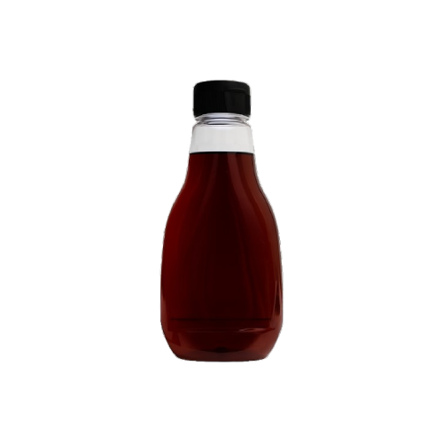 Thick, rich, golden-brown coconut nectar syrup flowing in a stream, highlighting its natural texture and glossy sheen.